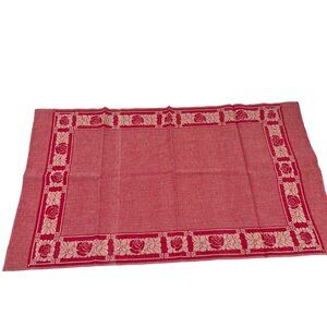 Vintage Heather Red Floral Table Shawl With Greek Border & Roses  37"x21" Rectan